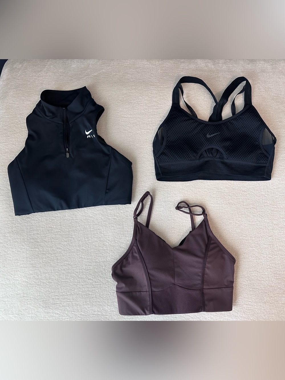 Set of 3 Nike Medium: Black Mesh Sports Bras & brown Bralette Duo